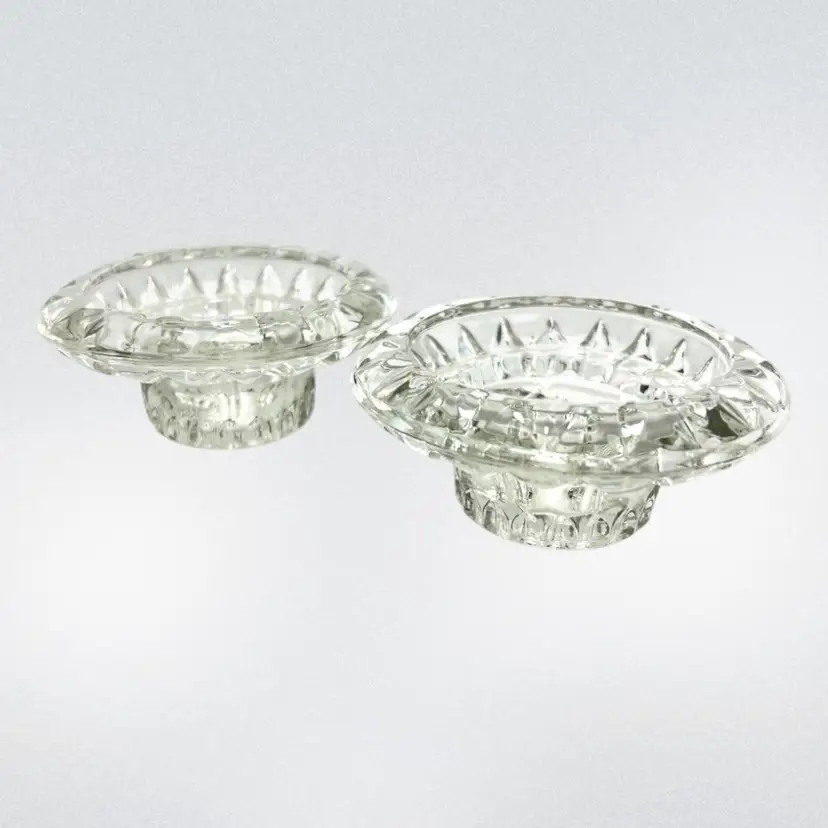 Pair Clear Crystal Round Candle Stick Holders