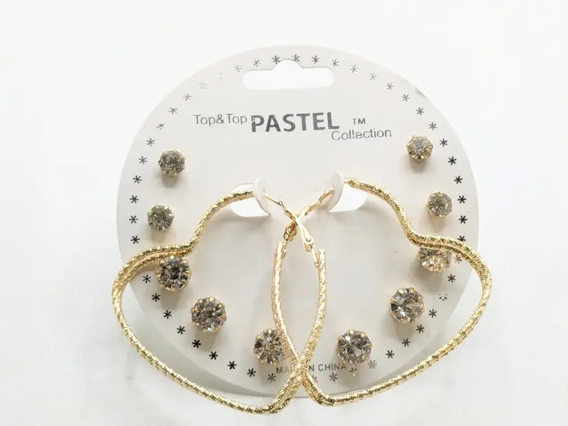 Top & Top Pastel Gold Tone Double Heart Hoop Earrings & Stud Set