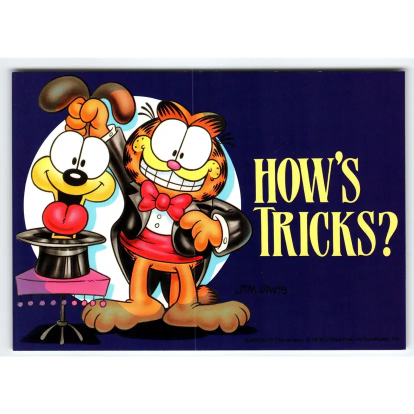 Garfield Cat Postcard Magic Tricks Magician Jim Davis Comic Orange Tabby 1978