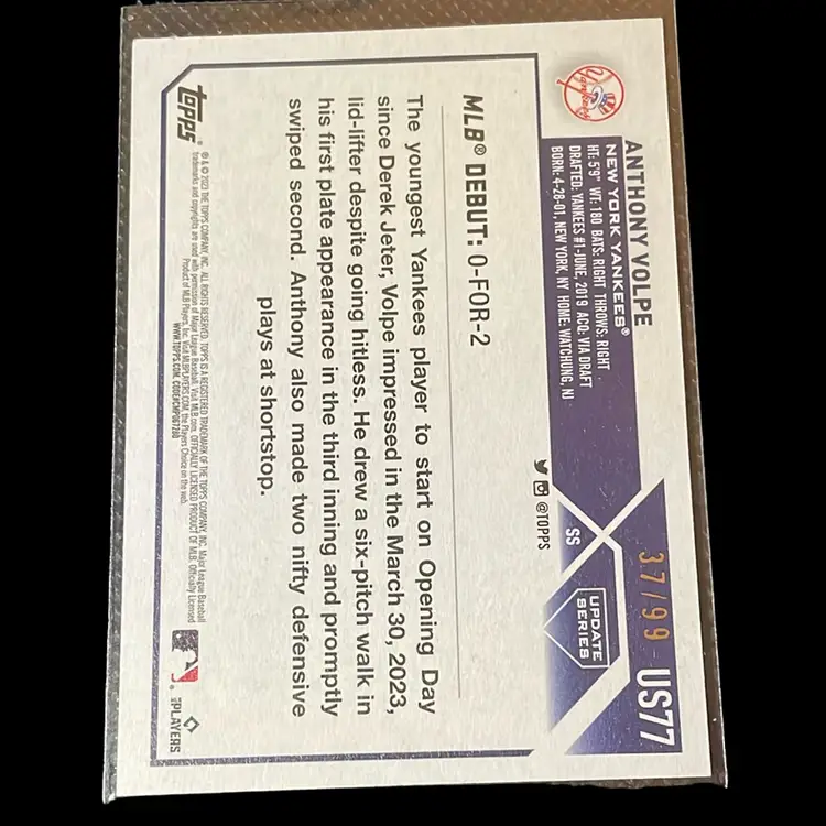 Anthony Volpe, Vintage Stock, RC, 2023 Topps Update Rookie Debut, New York Yankees