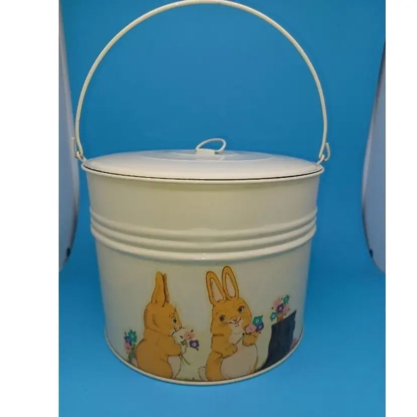 Vintage Bunny Pattern Tiny Tins By Jaymar Metal Easter Bucket Lunch Pail