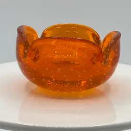 Orange Art Glass Ashtray w/ Controlled Bubbles