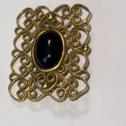 #26 Costume Gold And Black Stone Broach