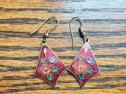 Vintage Cloisonné Pierced Dangle Earrings