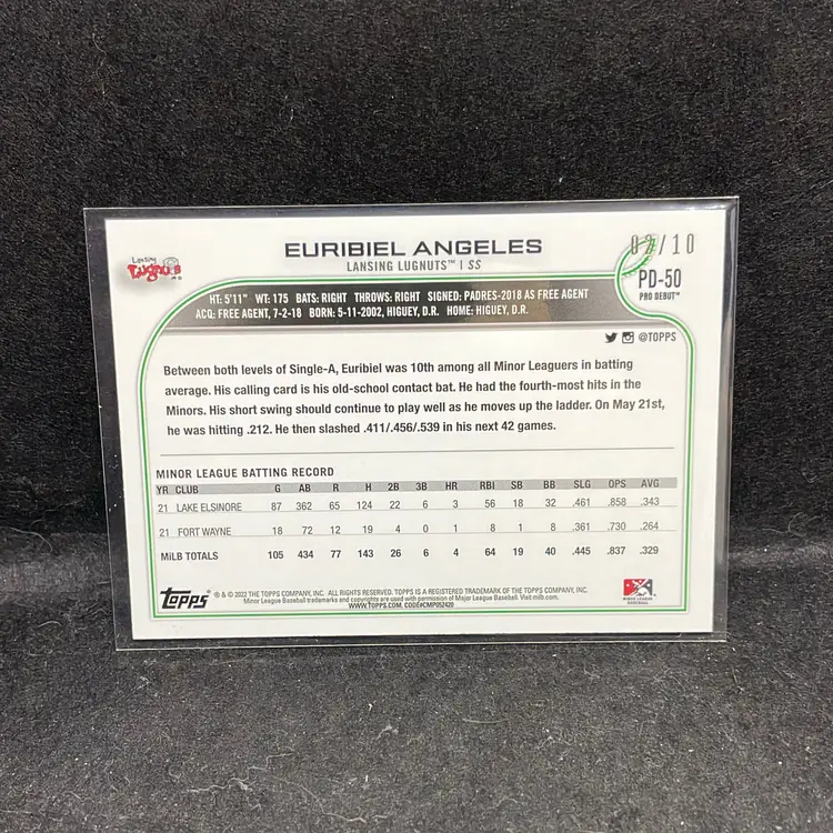 Euribel Angeles Topps Pro Debut 2022 Red Parallel /10 Lansing Lugnuts Oakland Athletics