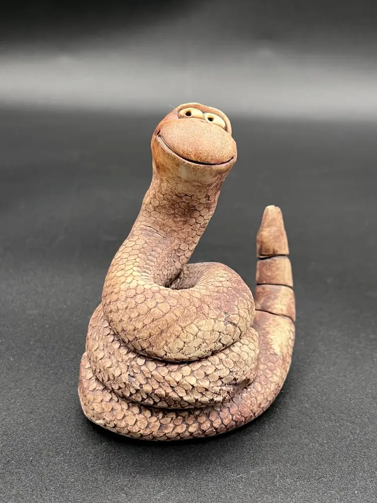#26 Vintage Signed Wild Earth Studio Art Pottery Smiling Coiled Snake Figurine 🐍