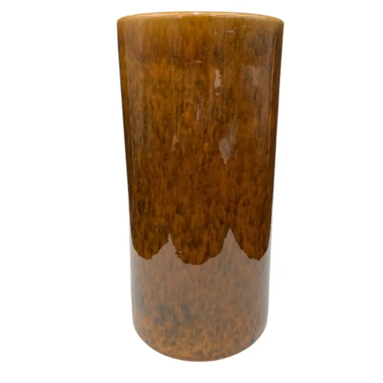 Vintage Haeger Tall Cylinder Floral Vase, Brown Tortoiseshell, #3917, w/Sticker