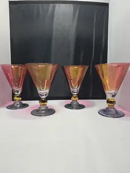 Vintage Italian Cerve Crystal Iridescent Martini Glasses – Set of 4