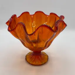 Vintage MCM LE Smith Ruffled Amberina Compote/ Dish 7"