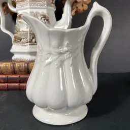 Vintage Ironstone Ceramic Pitcher by Red Cliff - Classic Melon Ribbed Pattern, 7.25 inches tall.