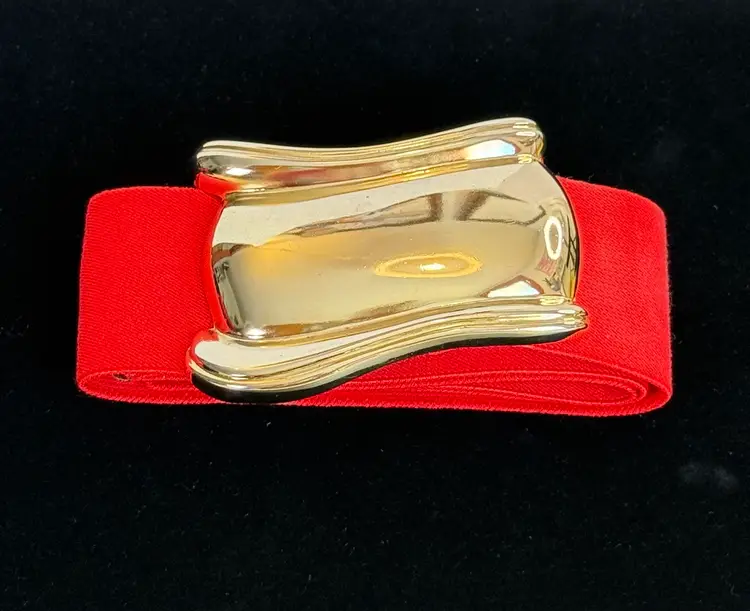 Vintage Womens Red Bold Gold Belt Stretch Elastic OSFM Retro