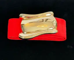 Vintage Womens Red Bold Gold Belt Stretch Elastic OSFM Retro