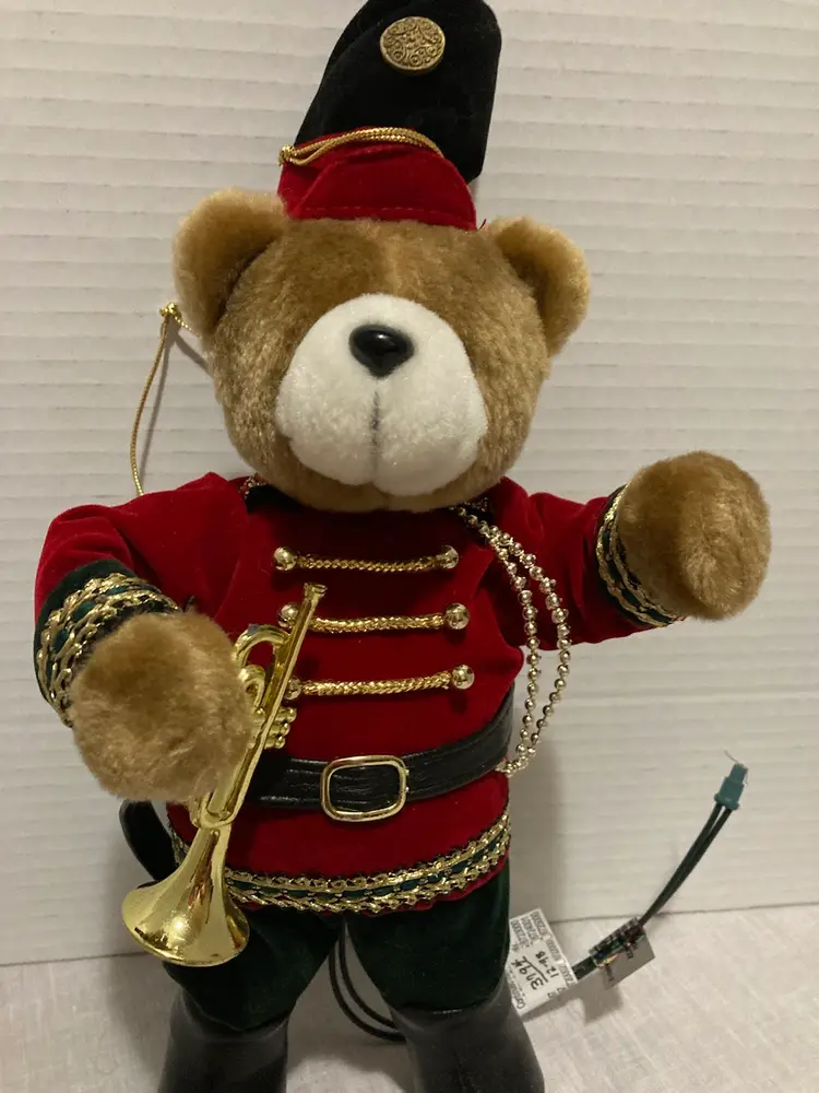 Animated Trumpet Playing Soldier Plush Bear - Christmas Lite Activated