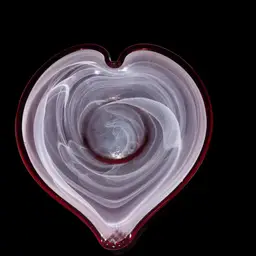 Vintage Red And White Swirled Glass Heart Bowl