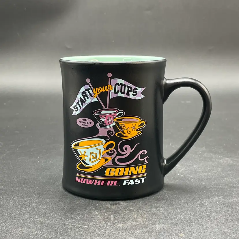 Disney Mad Tea Party Mug Start Your Cups Black Ceramic 15 oz Drinkware Teacup Ride