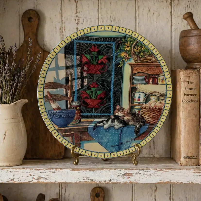 1990 Edwin M. Knowles Cozy Country Corners "Lazy Morning" Cat Plate Ltd. Ed.