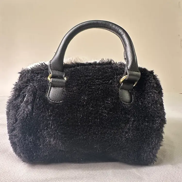 Luv Betsey Johnson furry PANDA Mini Barrel Bag No Strap.