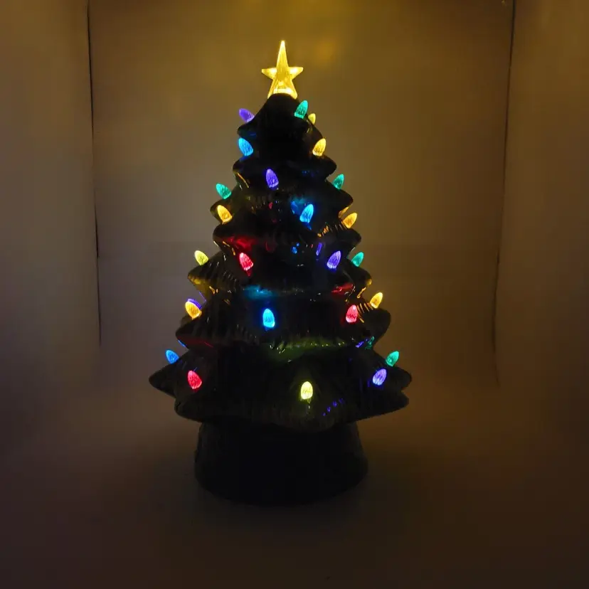 Mr. Christmas Ceramic Retro Nostalgic Large 16" Tree Green Light Up LED Bulbs