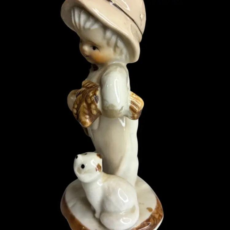 Vintage Homco Porcelain Figurine Of A Boy And His Cat.