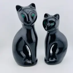 Set Of 2 MCM Ceramic Black Cats 9” And 10.25”