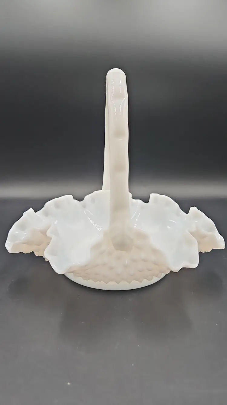 Fenton Milk Glass Hobnail Ruffled Basket