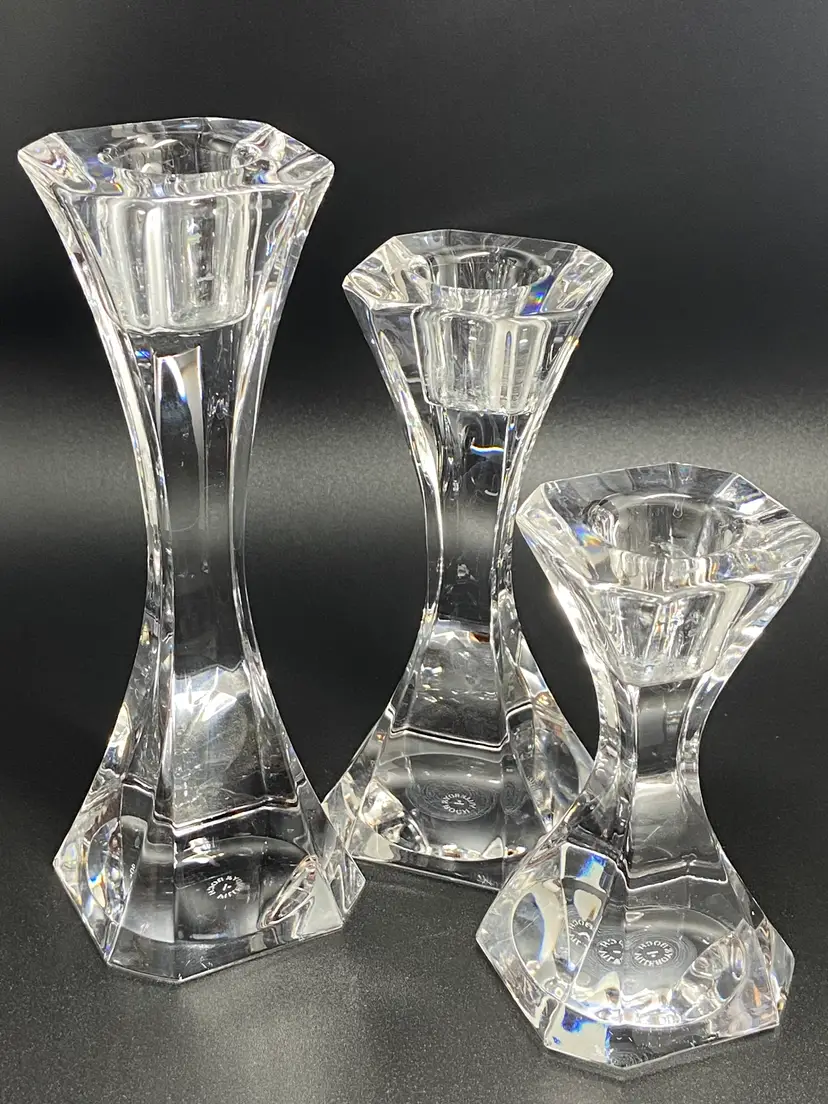 3 Villeroy & Boch Crystal Cocktail Club Candlestick Holders, 4", 5.25", 6.5"