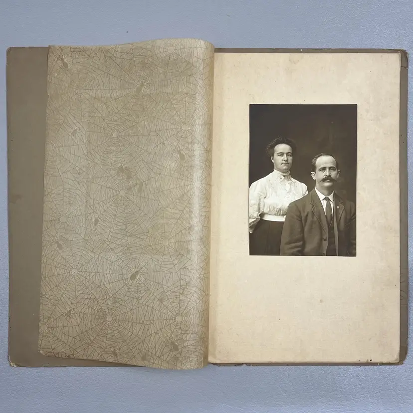Antique Portrait Photo Man With Large Mustache Couple In Cardboard Frame