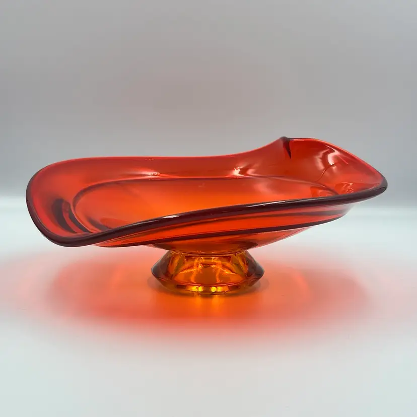 Vintage Viking Orange Heart Leaf Pedestal Bowl 3.5”x9”