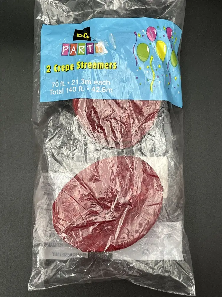 2 Crepe Paper Apple Cherry Red DG Party Decoration Streamers 70' Each 140' Total
