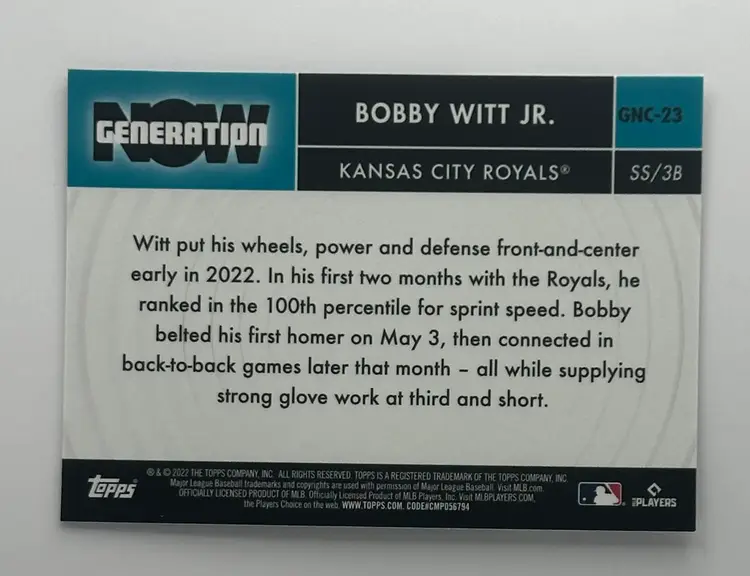 Bobby Witt Jr. Topps Chrome Generation Now (RC)