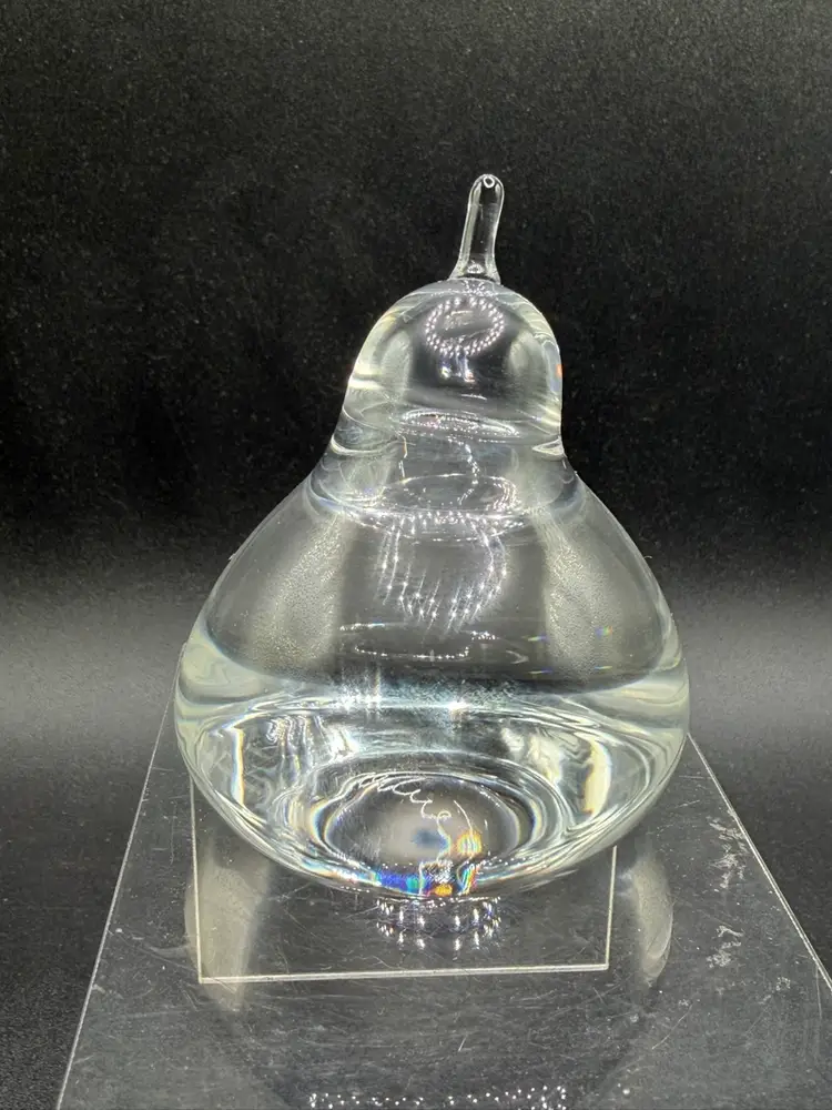 STEUBEN GLASS Pear Fig Fruit Signed Paperweight Figurine Collectible Glass