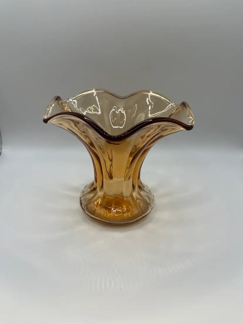 Amber Blown Glass Vase Ruffle Top