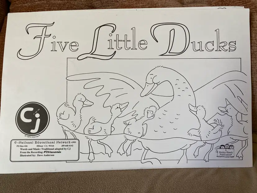 1993 Five Little Ducks song cards illustrated by Dave Anderson - partial set is water colored, see photos - 17 wide x 11 tall