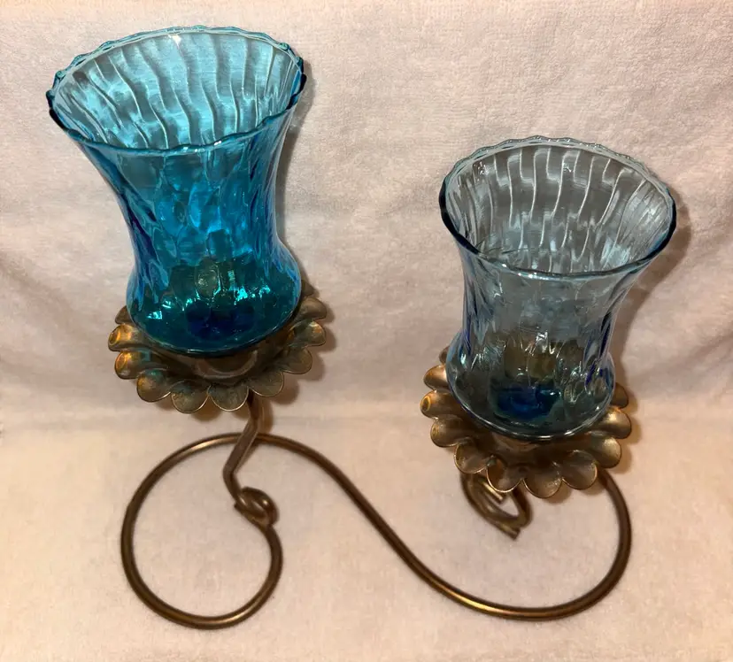 Vintage Brass Floral Candelabra - Sinuous Base