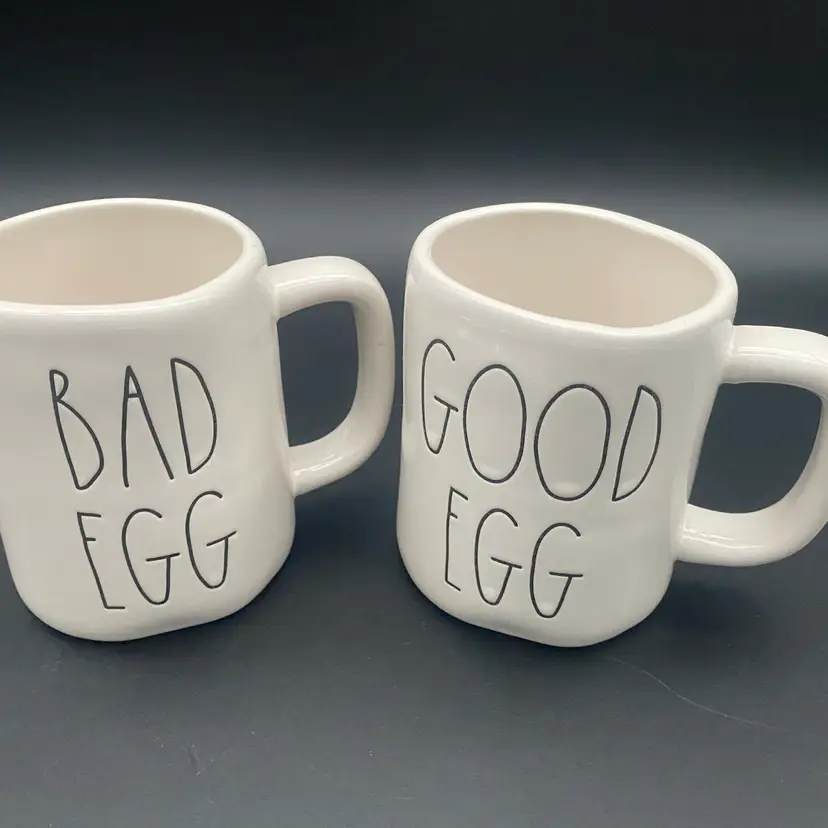 Good Egg & Bad Egg White Ceramic Mug Pair Rae Dunn Artisan Collection by Magenta