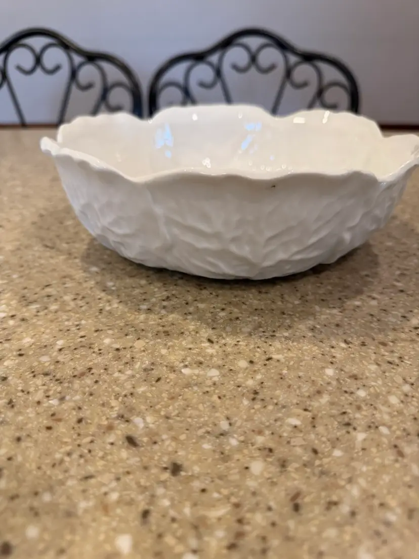 Vintage White Ceramic Cabbage Ware Bowl, Made In Japan
