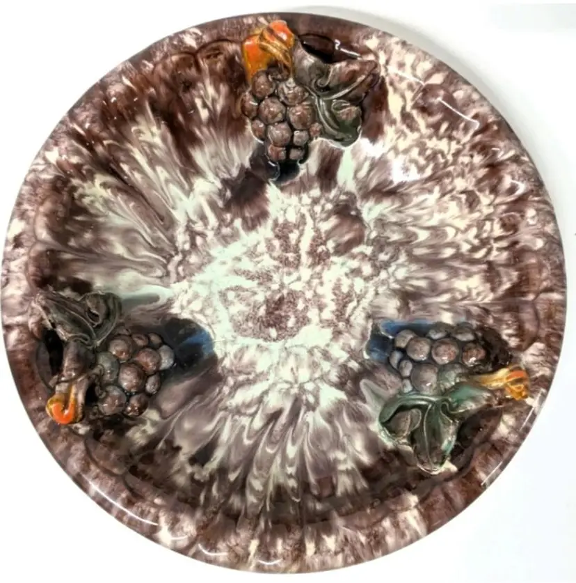 Striking Vintage Unsigned Jasba Keramik Drip Glaze Fruit Bowl with Grapes Germany