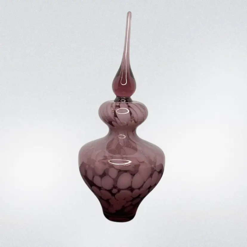 Studio Hand-Blown Perfume Art Glass Genie Bottle With Stopper Purple Mottled 7” H