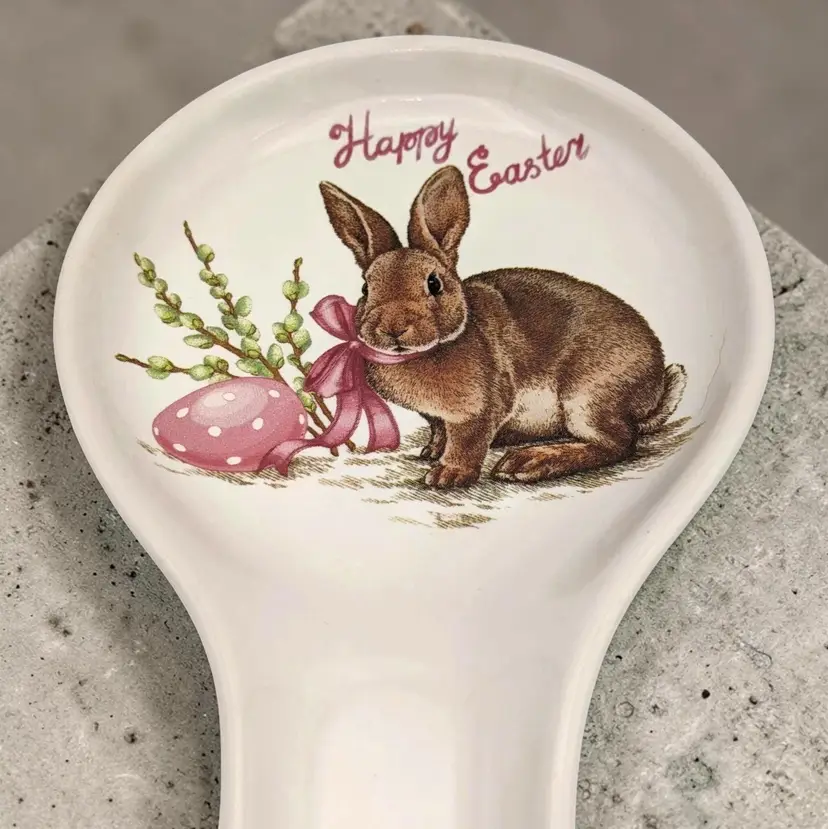 Bunny Rabbit Happy Easter Pink Egg Ceramic Spoon Rest Ceramica Cuore Italy Cute