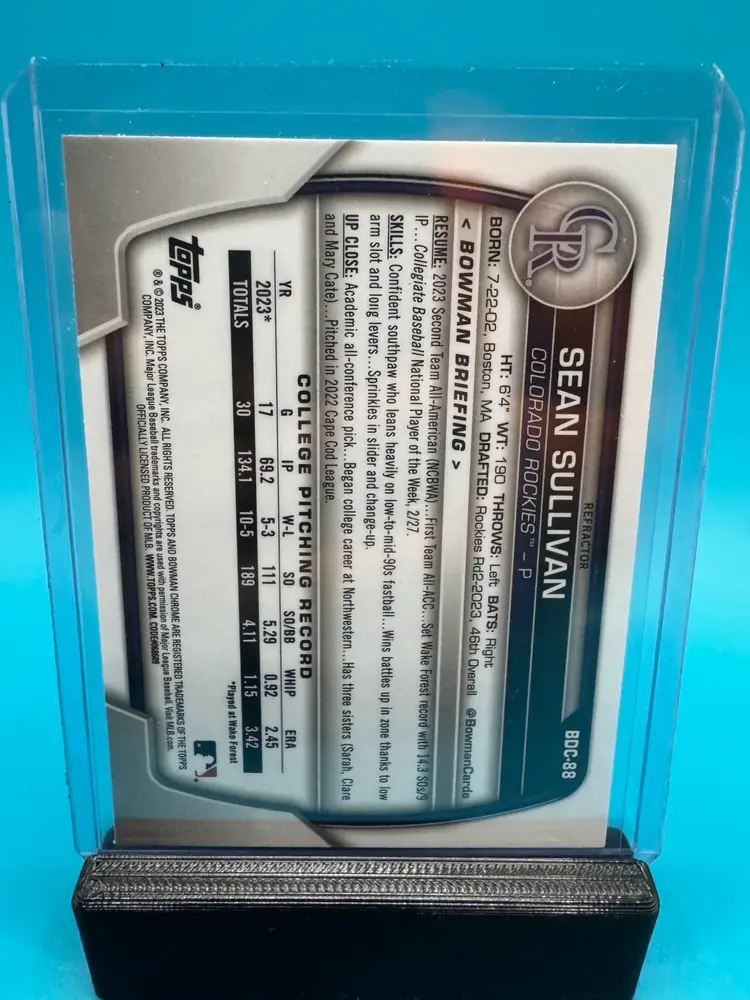 Sean Sullivan 1st Bowman Chrome Refractor Colorado Rockies