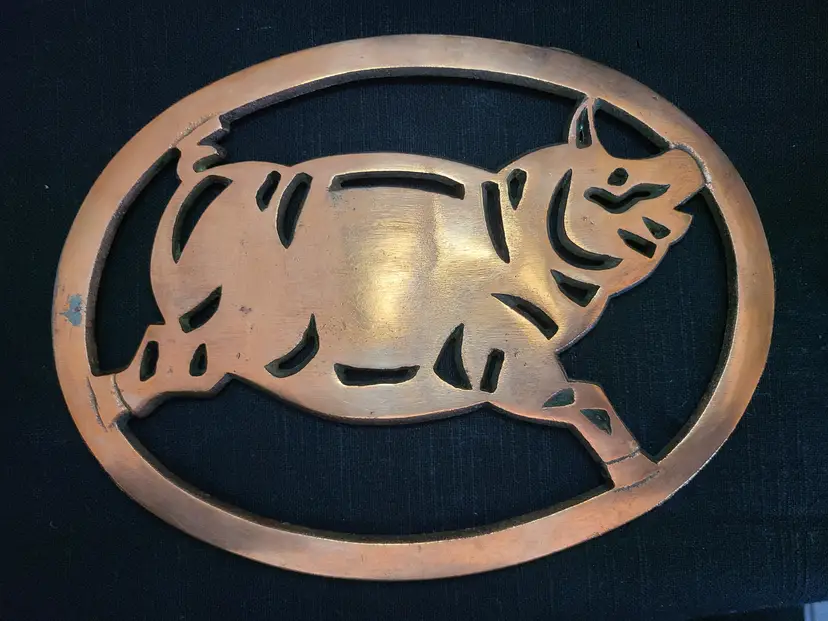 Vintage Copper Plated Cast Iron Pig Trivet Wall Hanging