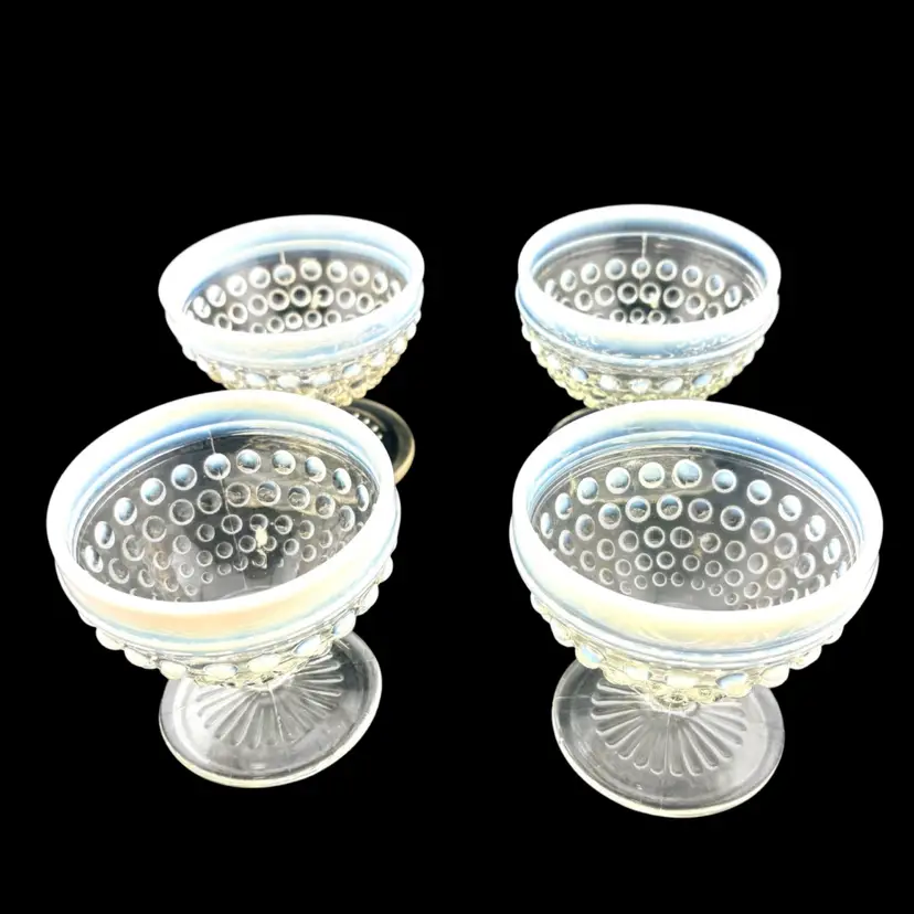 Vintage set of Anchor Hocking Hobknob Opalescent White Sherbet Dishes - Set of 4 Measure 3.25" tall x 3.5" wide