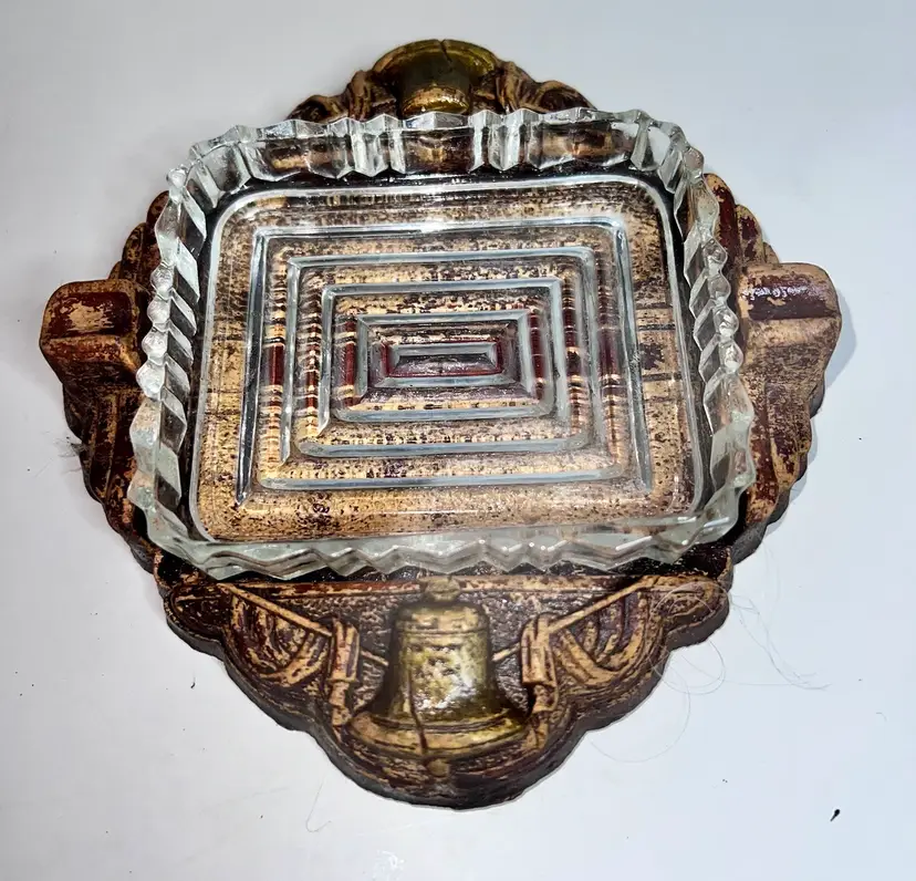 Vintage Syroco Liberty Bell Americana Bicentennial Ashtray Glass Insert
