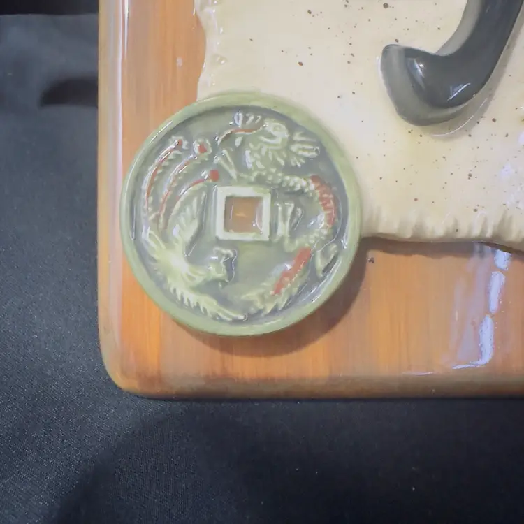 #1904 Chinese Wall Hanging Tile Decor Porcelain 3D Prosperity Sign 8x8