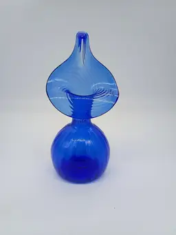 Cobalt Blue Hand Blown Art Glass Optic Swirl Jack-in-the-Pulpit Tulip Vase 6"