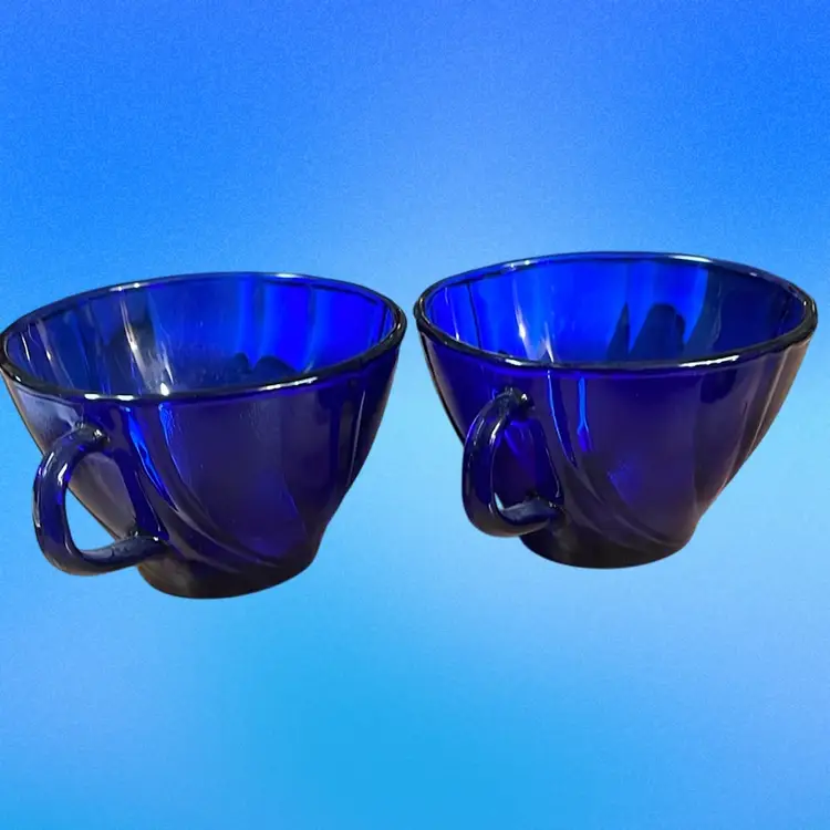Vintage Cobalt Blue Glass Tea Cups