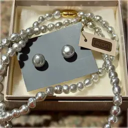 Vintage Signed Avon Baroque Pearl Necklace & Post-Back Pierced Earrings Set Made in Japan (1982)