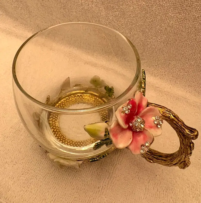 Enamel Floral Glass Teacup