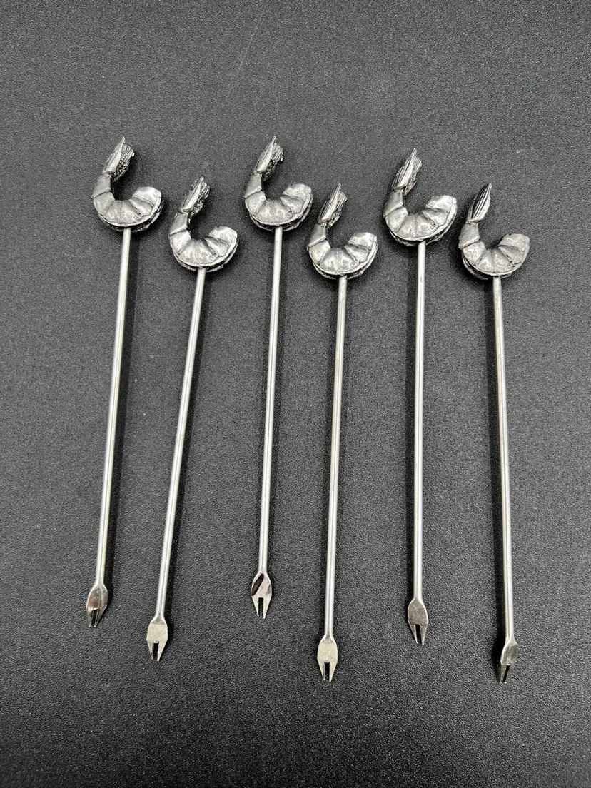 Set Of 6 Shrimp Silverplated Hor D’oeuvres/Appetizer Skewers