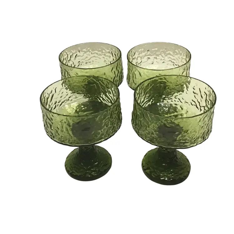 4 Lenox Impromptu Hand Blown Crystal Dessert Crinkle Green Goblet Sherbet Vtg